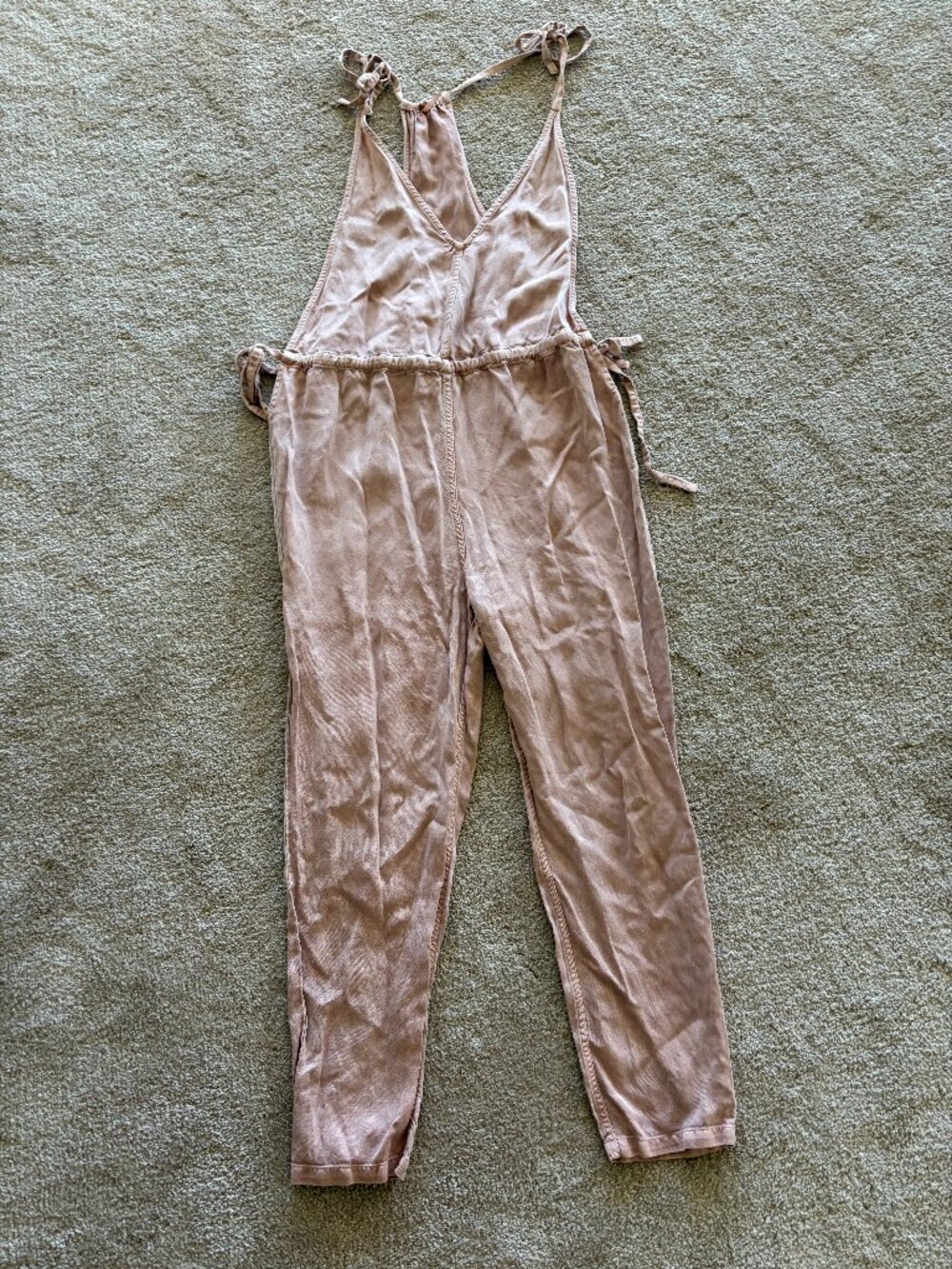 Free People Dusty Pink Linen Jumpsuit XS Tie Strap Boho Festival Overalls